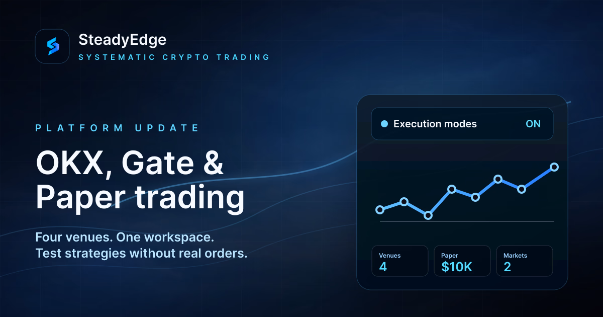 Four exchanges and Paper trading: OKX and Gate are now available in SteadyEdge